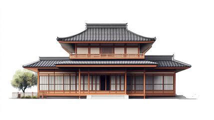 Fototapeta premium Traditional Japanese house with wooden structure and tiled roof