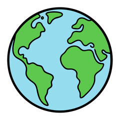 Earth Icon Outline on White Background Coloring Book Page