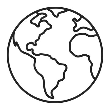Earth Icon Outline on White Background Coloring Book Page