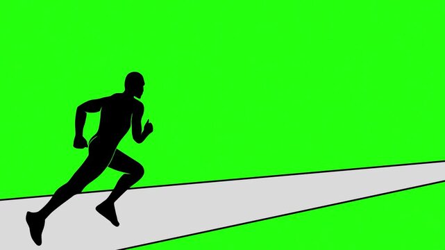 silhouette of a man running animation with chroma key green screen clip template 