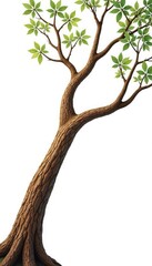 Long and curved tree branches against a bright white background, forest elements, branch details, rustic texture