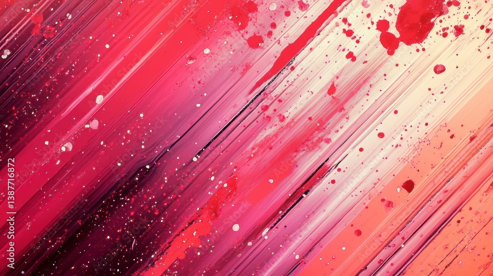 Poster abstract pink and red diagonal lines with paint splatters background.
