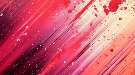 Abstract pink and red diagonal lines with paint splatters background.