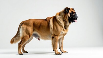 Obraz premium Majestic mastiff, powerful stance, white background, canine, dog breed, mastiff
