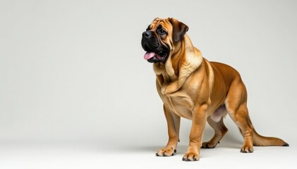 Obraz premium Majestic mastiff, powerful stance, white background, confident, furry