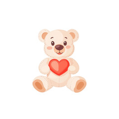 Obraz premium A cute, plush teddy bear holding a red heart, perfect for children's rooms or gifting on special occasions. Ideal for celebrations, love, affection, and emotional connections.