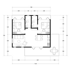Black and White floor plan of a modern unfurnished house for your design. Suburban house vector blueprint. Architectural background. eps