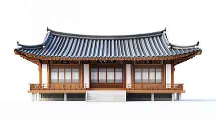Obraz premium Traditional Korean house with wooden structure and tiled roof