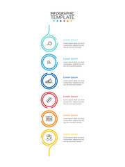 6 Elements placed in vertical row. Concept of 6 successive steps of project development process. Flat infographic design template. Simple vector illustration for business analytics.