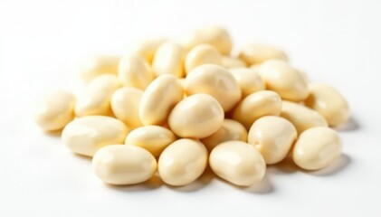 Fototapeta premium Pile of white beans against a stark white backdrop, pile, organic, simple background