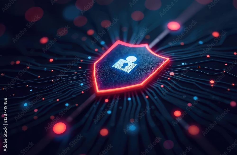 Aufkleber abstract technology circuit board background . shield symbols concept of data protection and cyber p