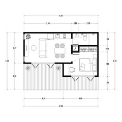 Black and White floor plan of a modern unfurnished house for your design. Suburban house vector blueprint. Architectural background. eps