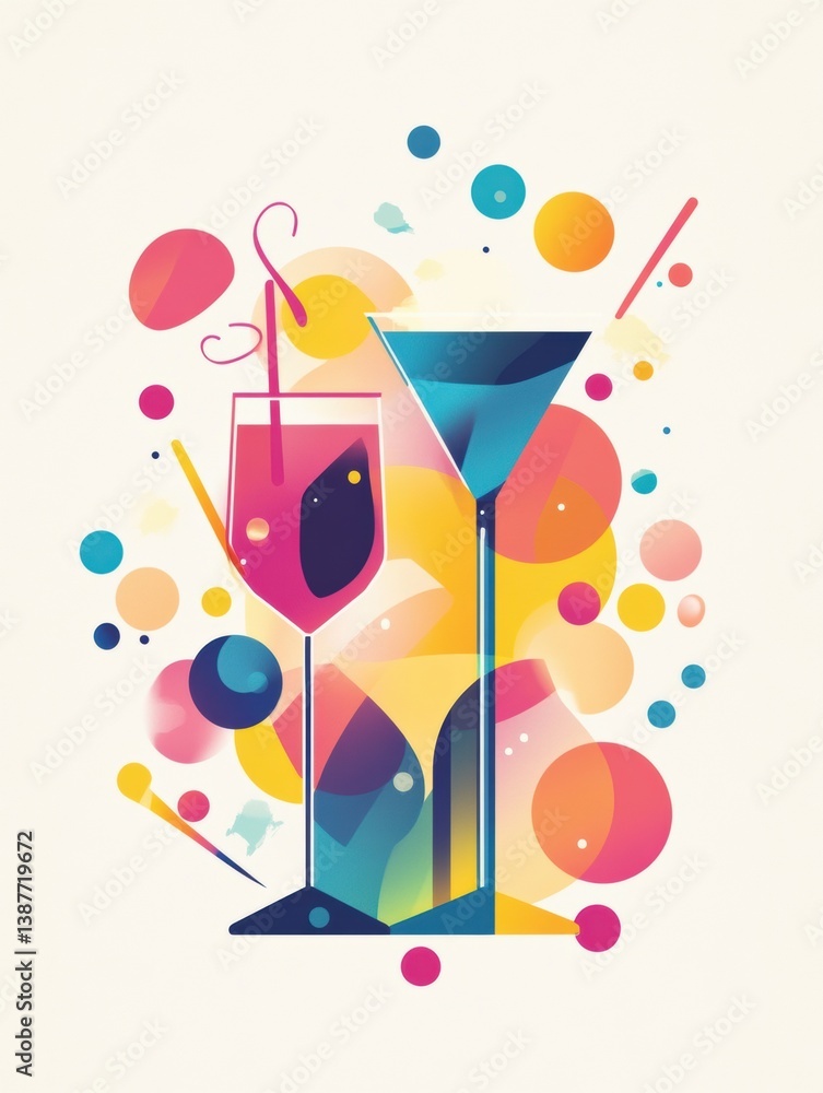 Poster modern party logo featuring abstract icons and minimalistic typography with a vibrant and soft backg