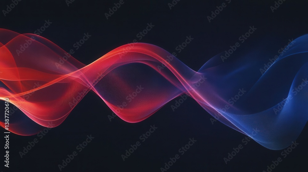 Aufkleber colorful abstract smoke background with dynamic red and blue waves flowing on a black backdrop, crea