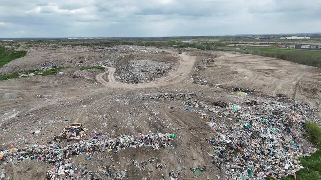Drone Aerial View of Open Pit Mining Quarry Landscape with Roads