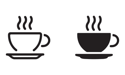 Minimalist Coffee Cup Icon in Outline and Solid Style – Vector Design for Café, Beverage, or Morning Routine Concepts