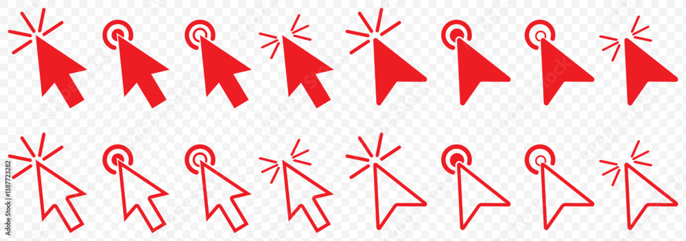 Aufkleber Red Cursor mouse click set. Click arrow vector. computer mouse click cursor icons on Transparent Background. EPS 10.