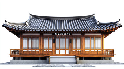 Obraz premium Traditional Korean house with wooden structure and tiled roof