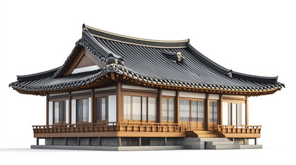 Fototapeta premium Traditional Korean house with wooden structure and tiled roof
