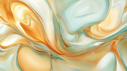 Abstract swirling marble texture with gold and teal hues.