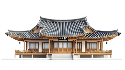 Obraz premium Traditional Korean house with wooden structure and curved roof