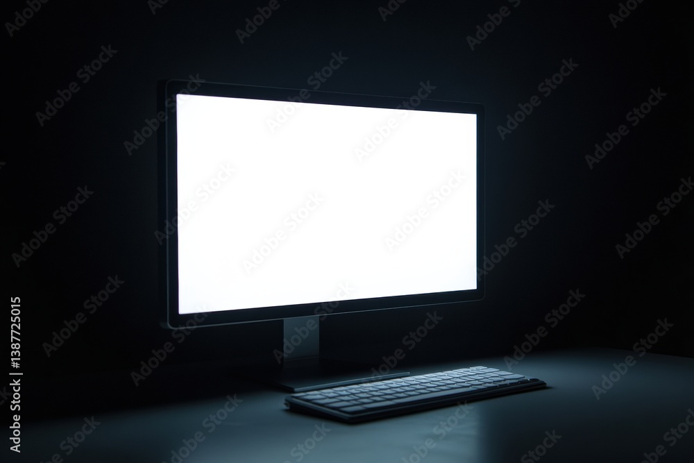 Leinwandbilder Sleek desktop monitor with bright screen illuminated in minimalistic workspace during evening hours
