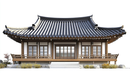 Fototapeta premium Traditional Korean house with wooden structure and tiled roof