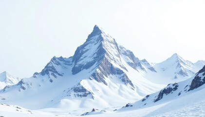 Fototapeta premium Snow-covered mountain peak, pristine white background, peaceful, adventure