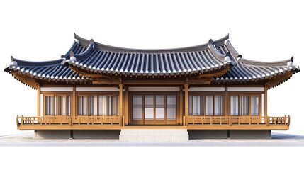 Obraz premium Traditional Korean house with wooden structure and curved roof