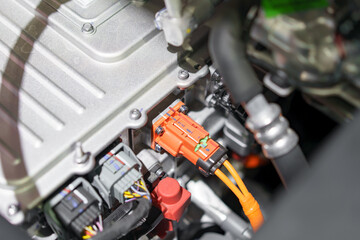 Close-Up of High-Voltage Connector in Modern Electric Vehicle