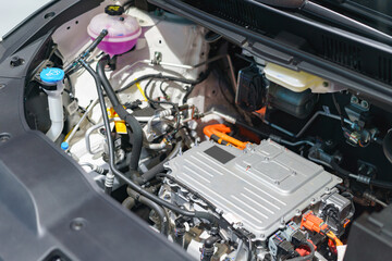 Close-Up of Electric Car Powertrain and Components