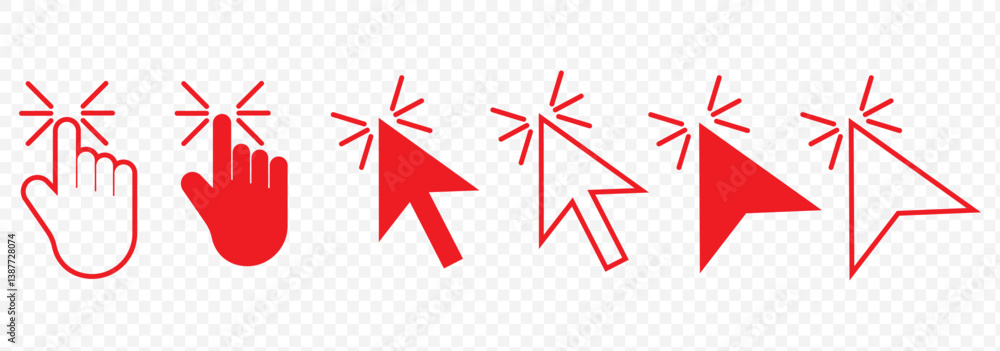 Aufkleber Red Cursor mouse click set. Click arrow vector. computer mouse click cursor icons on Transparent Background. EPS 10.