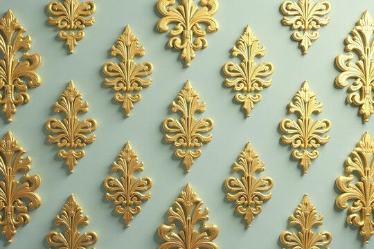 Fototapeta Stylish repeating pattern featuring ornate gold leaf details on a muted background, ideal for luxury home interiors , room decor, seamless repeat, home decor
