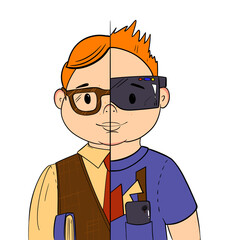 Times change - a Boy in Retro and Modern styles. Modern Education with VR, AR and Gamification.