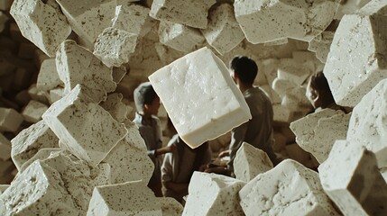 close-up of firm tofu with a double exposure effect revealing a Chinese family sharing a hot pot meal, symbolizing tofu’s role in communal dining and warmth. tofu, Chinese hot pot, family meal, 