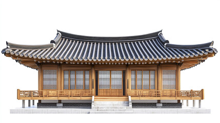 Obraz premium Traditional Korean house with wooden structure and tiled roof