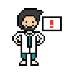 Cute pixel cartoon 8bit character man doctor or scientist game care for decoration pharmacist male doctor uniform in hospital 8 bit male pixel art game 8bit png vector.