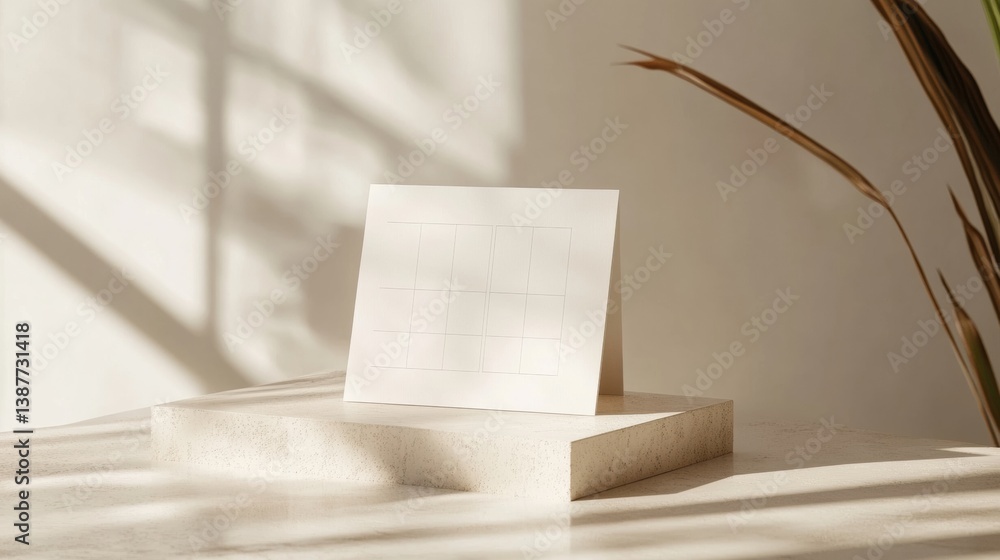 Aufkleber Modern desk calendar in soft neutral tones with a blank grid placed on a minimal surface, capturing elegant simplicity and clean design aesthetics