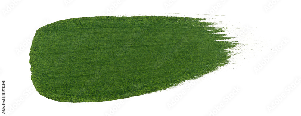 Poster patch of green grass forming a paint stroke isolated on transparent background, ideal for compositio