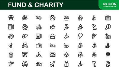 Professional Fund and Charity Icon Set Vector Illustration. Most Useful Icons for Donations, Volunteering, and Social Good