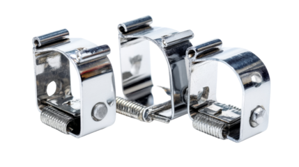 Metal clamps for various industrial applications. transparent background
