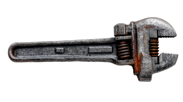 Rusty wrench on a white background. transparent background