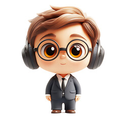 Old 3d cartoon pilot character illustration with a gothic phone icon