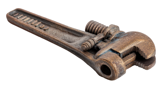 Vintage adjustable wrench on a white background. transparent background