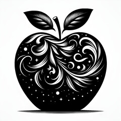 vector illustration of an apple with leaves silhouette