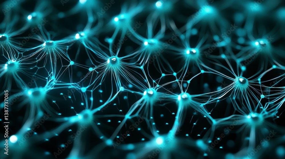 Poster Abstract neural network, glowing nodes and connections.