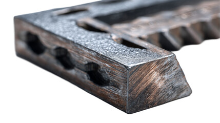 Close-up of a metal component for machinery. transparent background