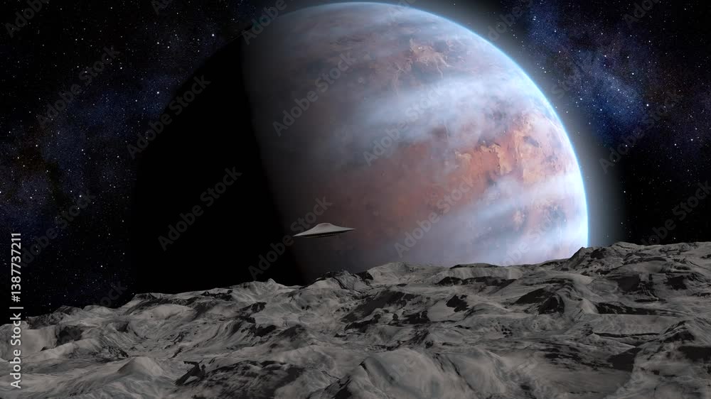 Canvas Prints alien space ship heading planet jupiter, 3d rendering