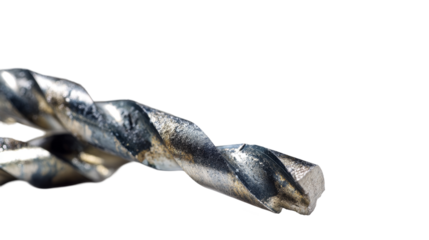 Close-up of a metal drill bit in detail. transparent background