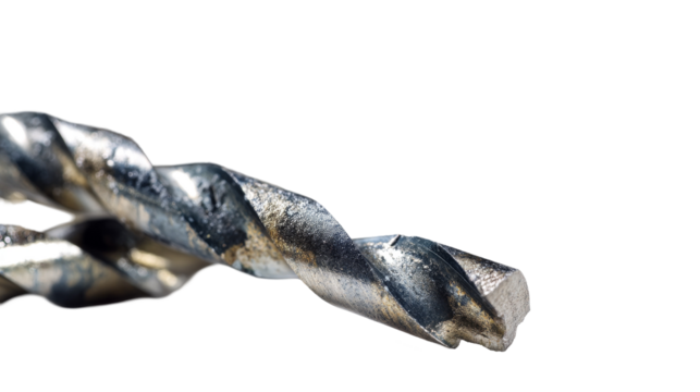 Close-up of a metal drill bit in detail. transparent background